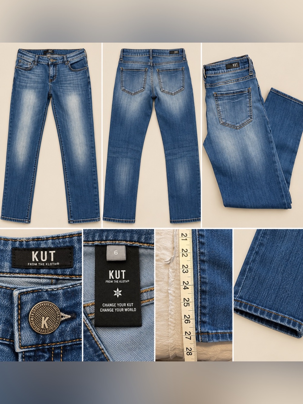 Kut from the Kloth Medium Wash Skinny Jeans - Blue
